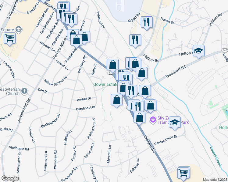 map of restaurants, bars, coffee shops, grocery stores, and more near 5 Evelyn Avenue in Greenville