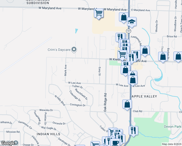map of restaurants, bars, coffee shops, grocery stores, and more near 8217 Tall Oaks in Sherwood