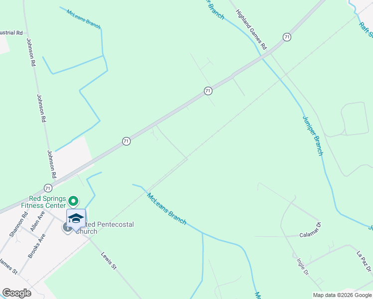 map of restaurants, bars, coffee shops, grocery stores, and more near 6A Cope Road in Red Springs
