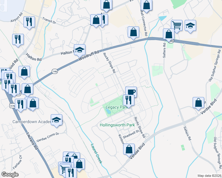 map of restaurants, bars, coffee shops, grocery stores, and more near 23 Verlin Drive in Greenville