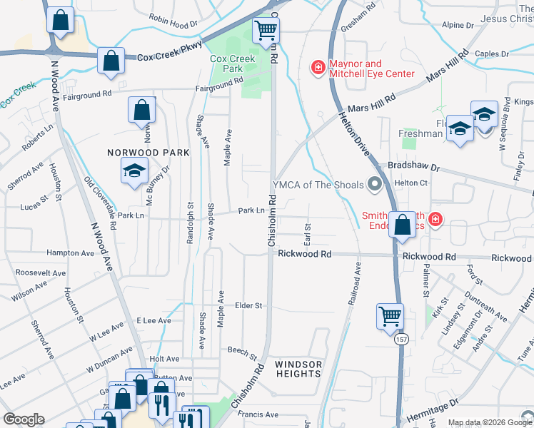 map of restaurants, bars, coffee shops, grocery stores, and more near 2137 Chisholm Road in Florence