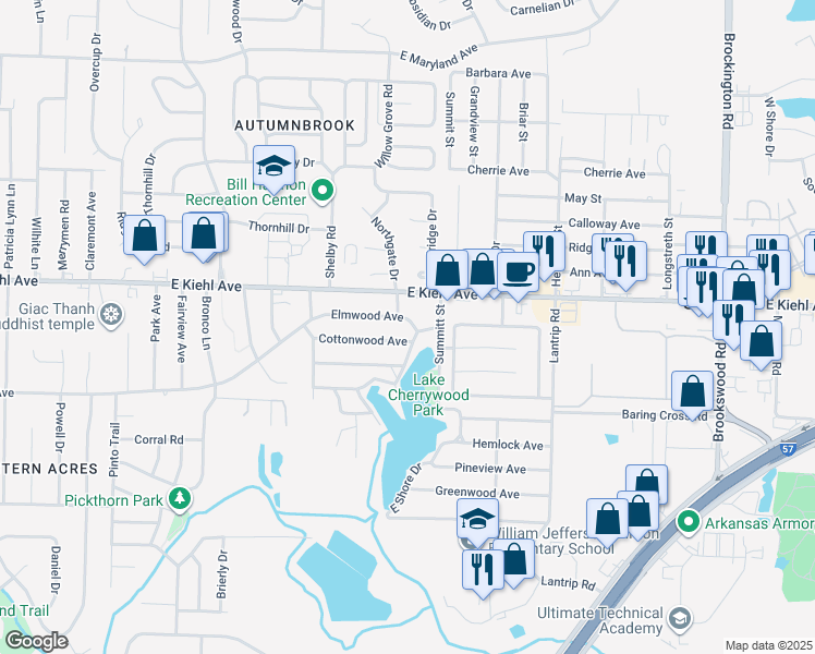 map of restaurants, bars, coffee shops, grocery stores, and more near 126 Elmwood Avenue in Sherwood