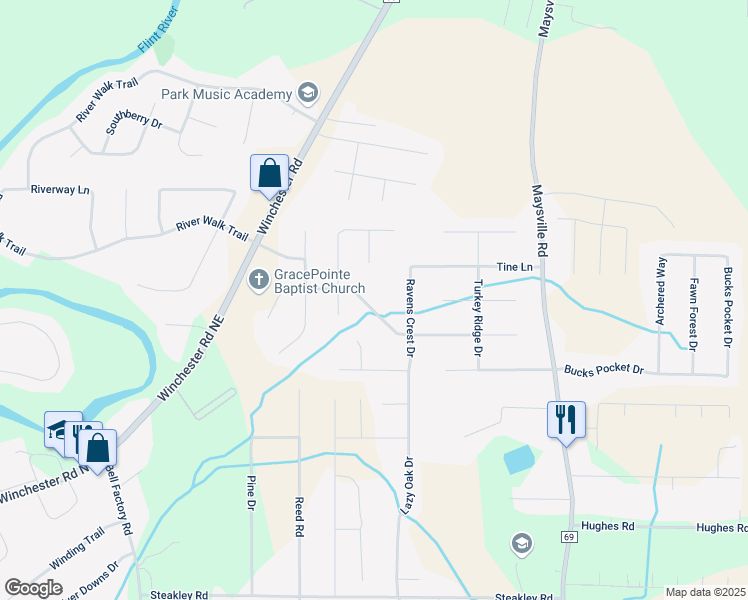 map of restaurants, bars, coffee shops, grocery stores, and more near 311 Smokey Hills Court in New Market