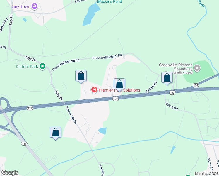 map of restaurants, bars, coffee shops, grocery stores, and more near 129 Edens Road in Easley