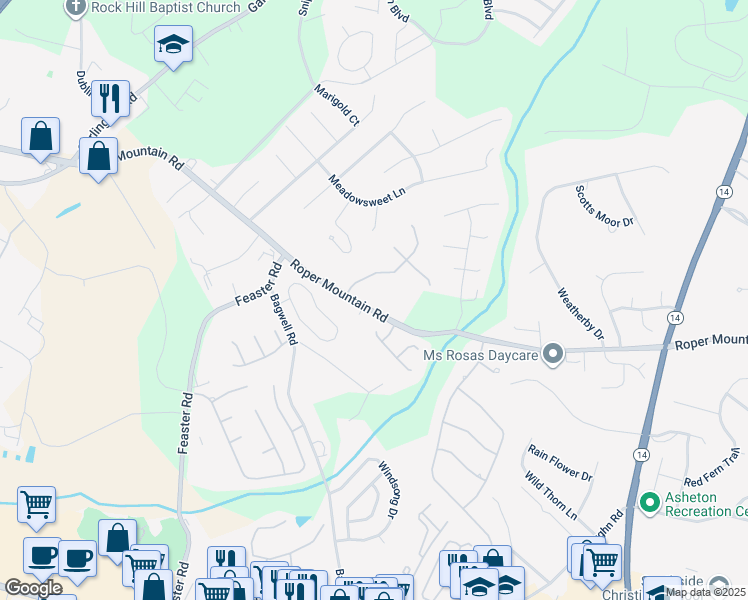 map of restaurants, bars, coffee shops, grocery stores, and more near 1923 Roper Mountain Road in Greenville