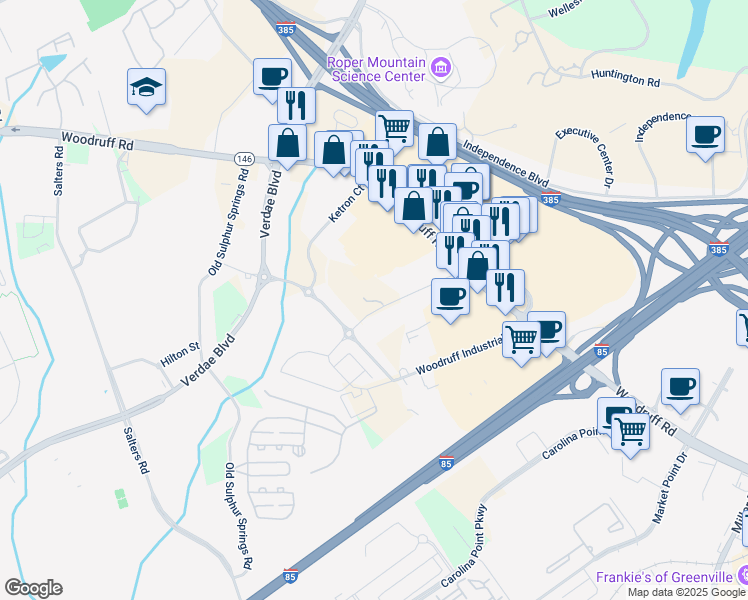 map of restaurants, bars, coffee shops, grocery stores, and more near 99 Green Heron Rd in Greenville
