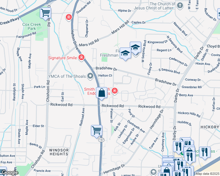 map of restaurants, bars, coffee shops, grocery stores, and more near 119 Helton Ct in Florence
