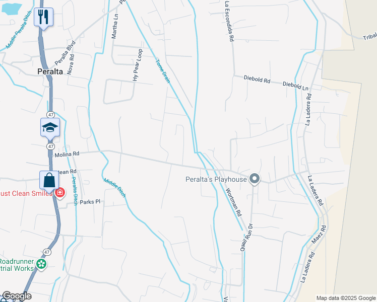 map of restaurants, bars, coffee shops, grocery stores, and more near 5 Frederick Road in Peralta