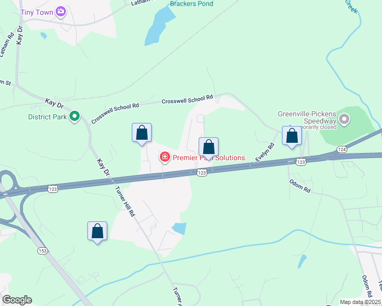 map of restaurants, bars, coffee shops, grocery stores, and more near 129 Edens Road in Easley