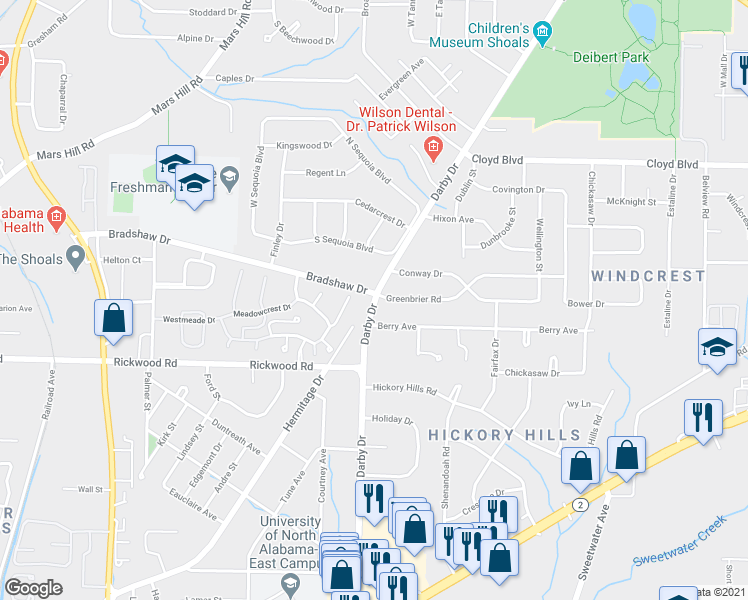 map of restaurants, bars, coffee shops, grocery stores, and more near 2099 Darby Drive in Florence