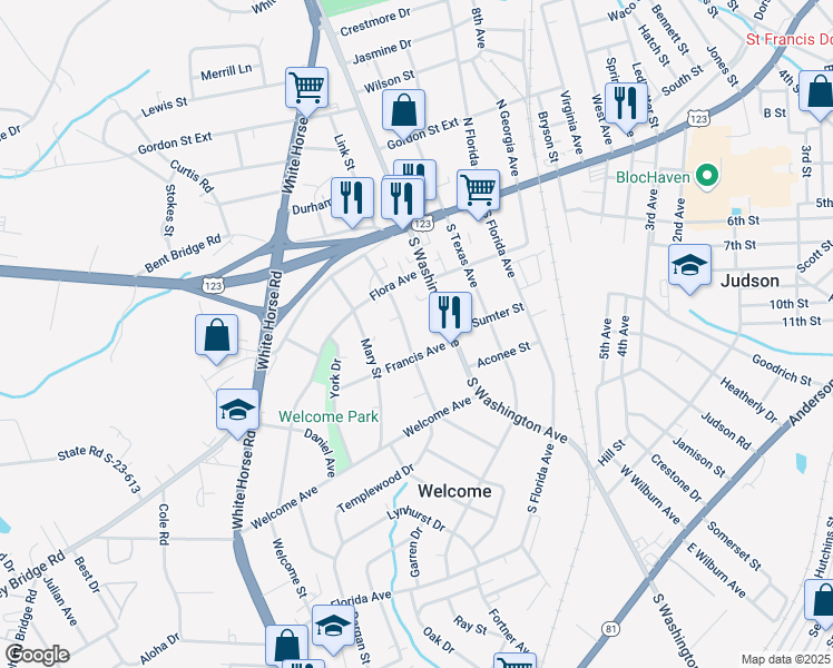 map of restaurants, bars, coffee shops, grocery stores, and more near 219 Beatrice Street in Greenville