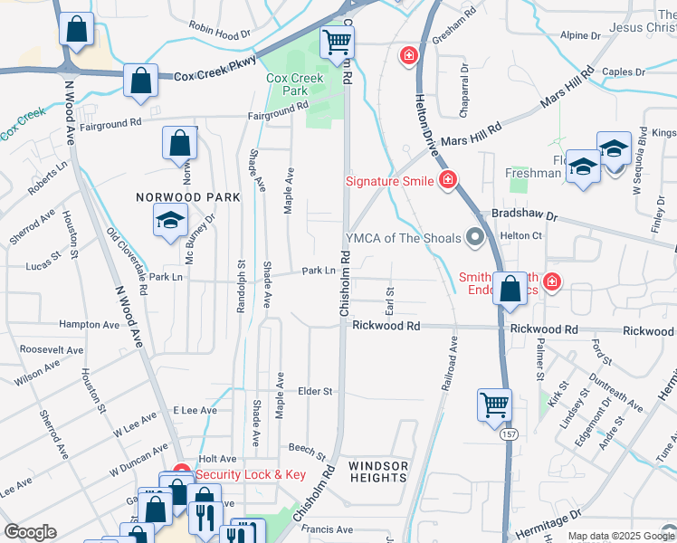 map of restaurants, bars, coffee shops, grocery stores, and more near 2201 Chisholm Road in Florence