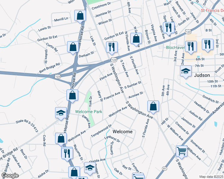 map of restaurants, bars, coffee shops, grocery stores, and more near 219 Beatrice Street in Greenville