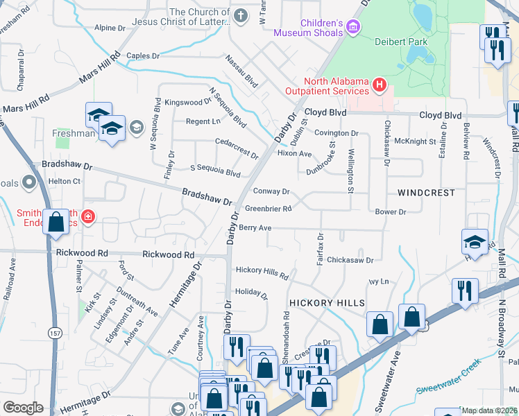 map of restaurants, bars, coffee shops, grocery stores, and more near 1933 Greenbrier Road in Florence