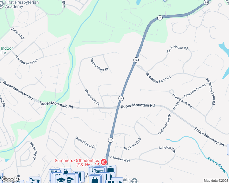 map of restaurants, bars, coffee shops, grocery stores, and more near 3 Cupola Court in Greenville