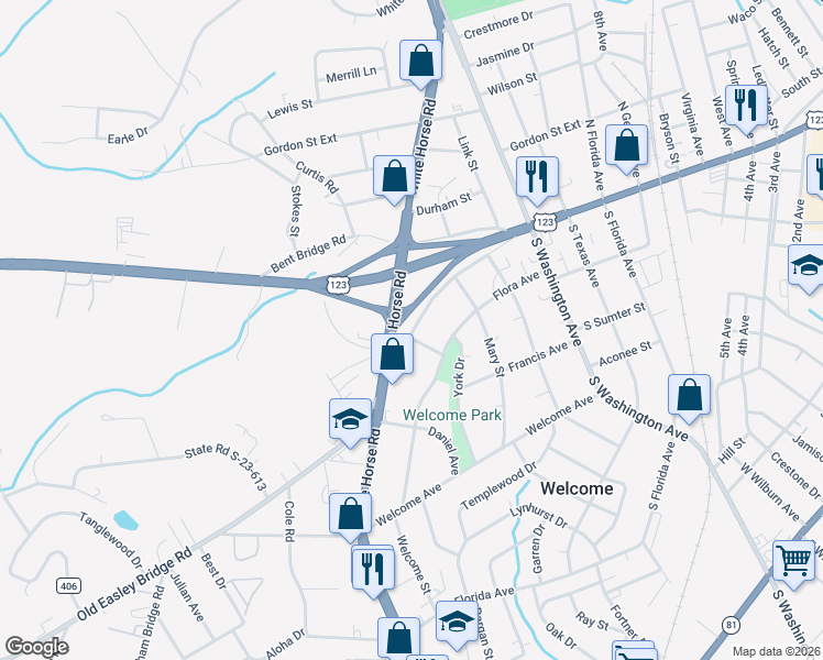 map of restaurants, bars, coffee shops, grocery stores, and more near 2000 Old Easley Bridge Road in Greenville
