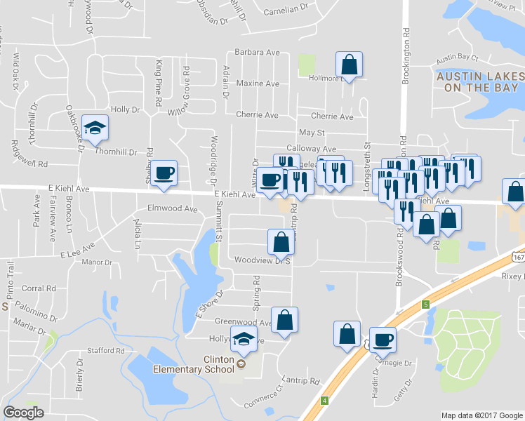 map of restaurants, bars, coffee shops, grocery stores, and more near 6003 Woodview Drive North in Sherwood
