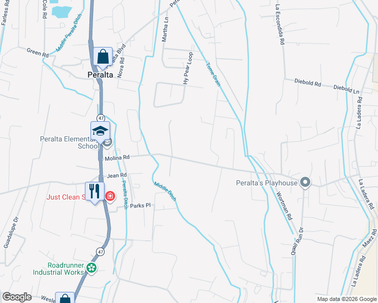 map of restaurants, bars, coffee shops, grocery stores, and more near 29-55 Molina Road in Peralta