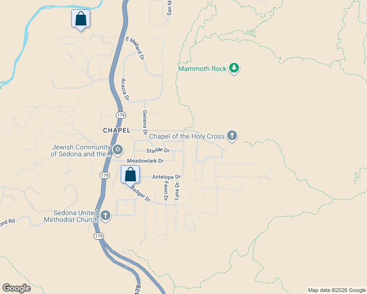 map of restaurants, bars, coffee shops, grocery stores, and more near 83 Antelope Dr in Sedona