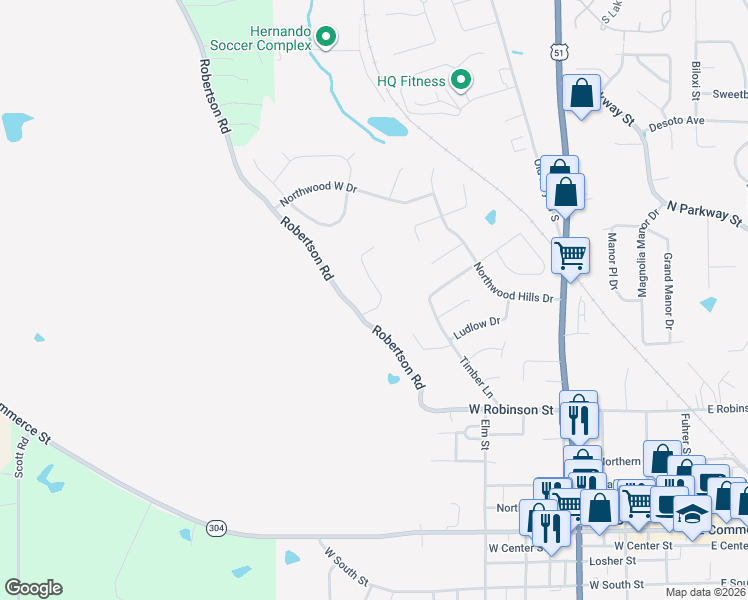 map of restaurants, bars, coffee shops, grocery stores, and more near 1955 Hawthorne Drive in Hernando