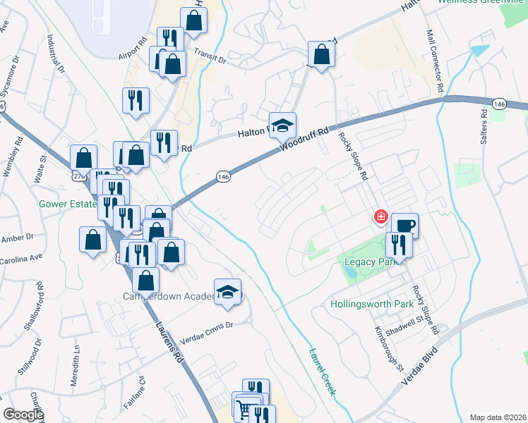 map of restaurants, bars, coffee shops, grocery stores, and more near 3 Jessen Dr in Greenville