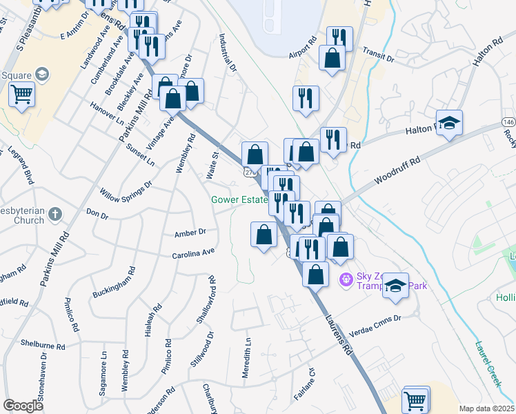 map of restaurants, bars, coffee shops, grocery stores, and more near 5 Evelyn Avenue in Greenville