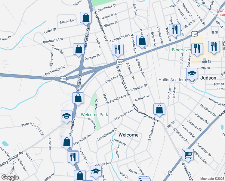 map of restaurants, bars, coffee shops, grocery stores, and more near 214 Beatrice Street in Greenville