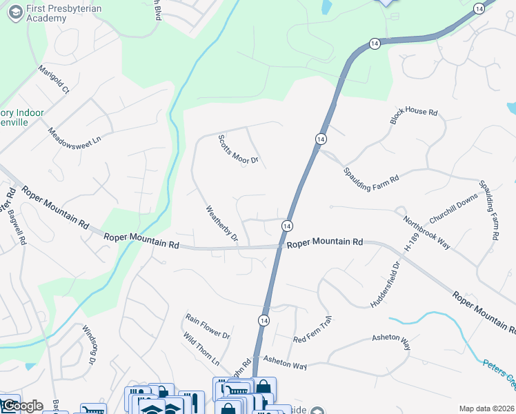 map of restaurants, bars, coffee shops, grocery stores, and more near 3 Cupola Court in Greenville