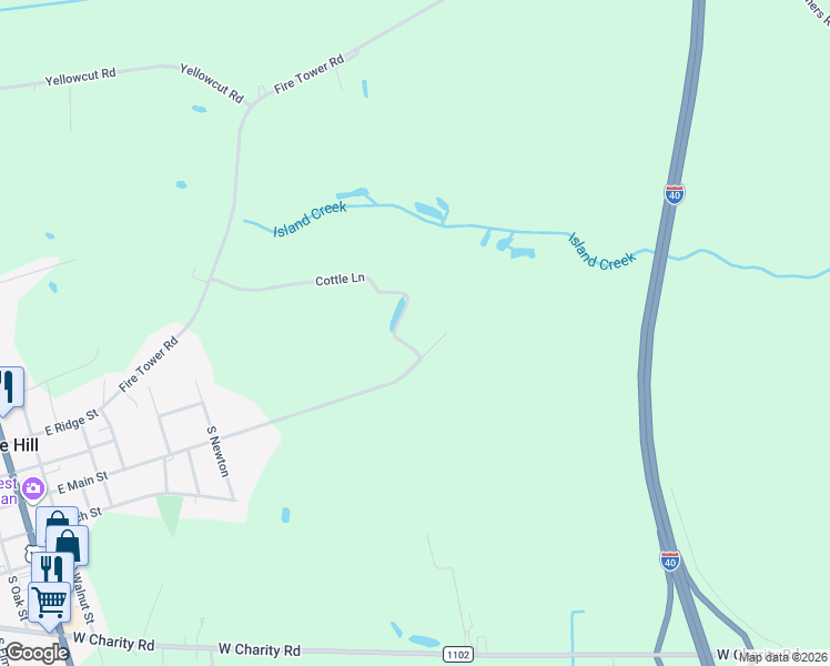 map of restaurants, bars, coffee shops, grocery stores, and more near 194-298 Cottle Lane in Rose Hill