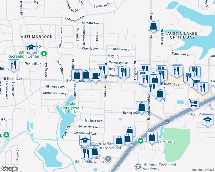map of restaurants, bars, coffee shops, grocery stores, and more near 3400 East Kiehl Avenue in Sherwood