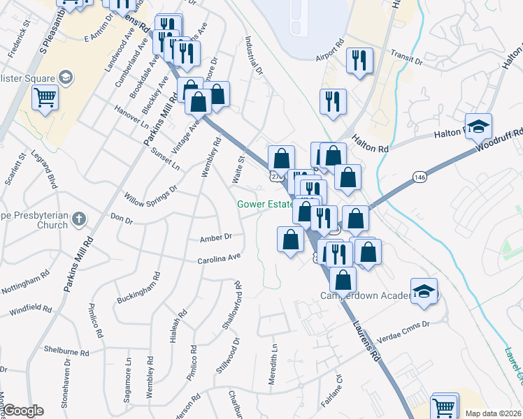 map of restaurants, bars, coffee shops, grocery stores, and more near 10 Laurel Creek Lane in Greenville