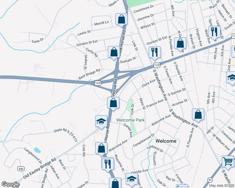 map of restaurants, bars, coffee shops, grocery stores, and more near 2000 Old Easley Bridge Road in Greenville