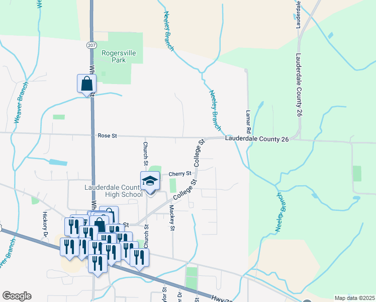 map of restaurants, bars, coffee shops, grocery stores, and more near 781 College Street in Rogersville
