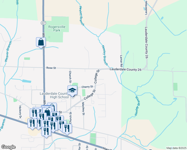 map of restaurants, bars, coffee shops, grocery stores, and more near 781 College Street in Rogersville