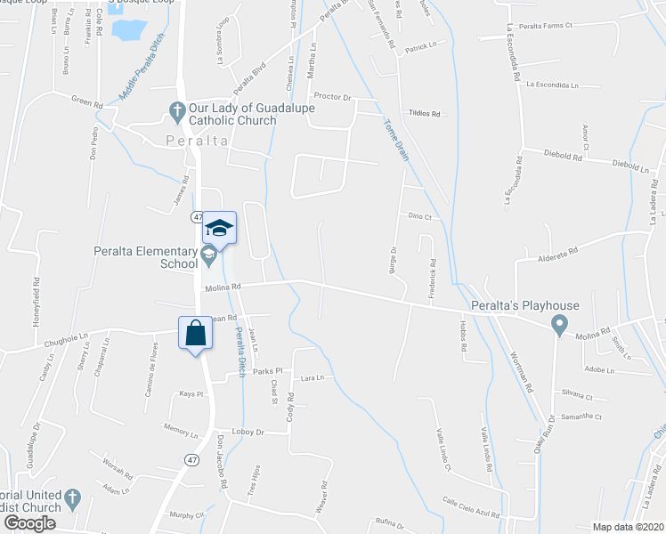 map of restaurants, bars, coffee shops, grocery stores, and more near 55 Molina Road in Peralta