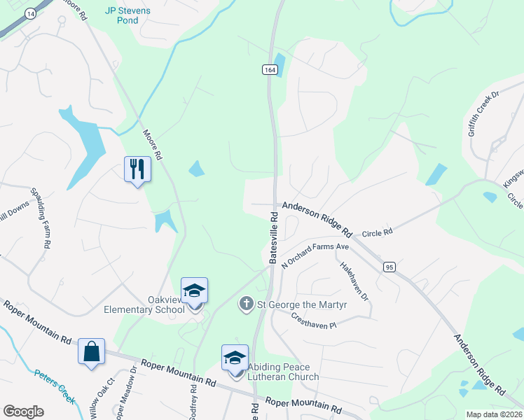 map of restaurants, bars, coffee shops, grocery stores, and more near 9 Bellagio Way in Greer