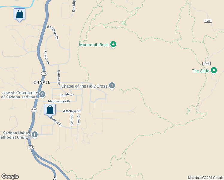 map of restaurants, bars, coffee shops, grocery stores, and more near 780 Chapel Road in Sedona