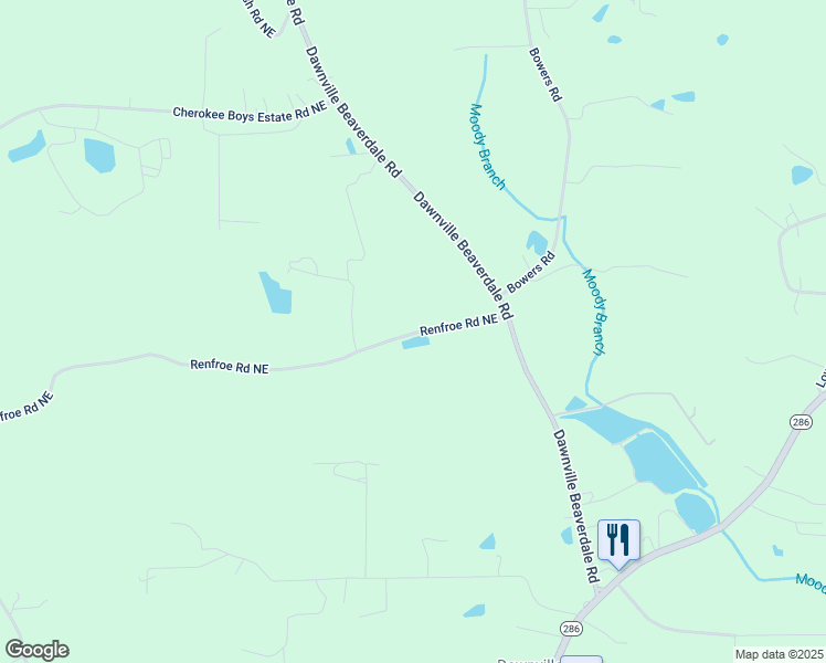 map of restaurants, bars, coffee shops, grocery stores, and more near 2051 Renfroe Road Northeast in Dalton