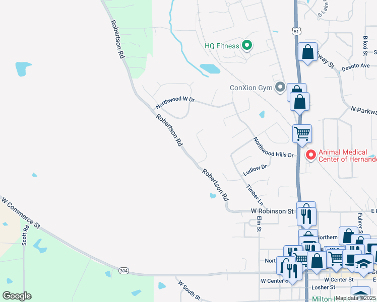map of restaurants, bars, coffee shops, grocery stores, and more near 1926 West Robinson Street in Hernando