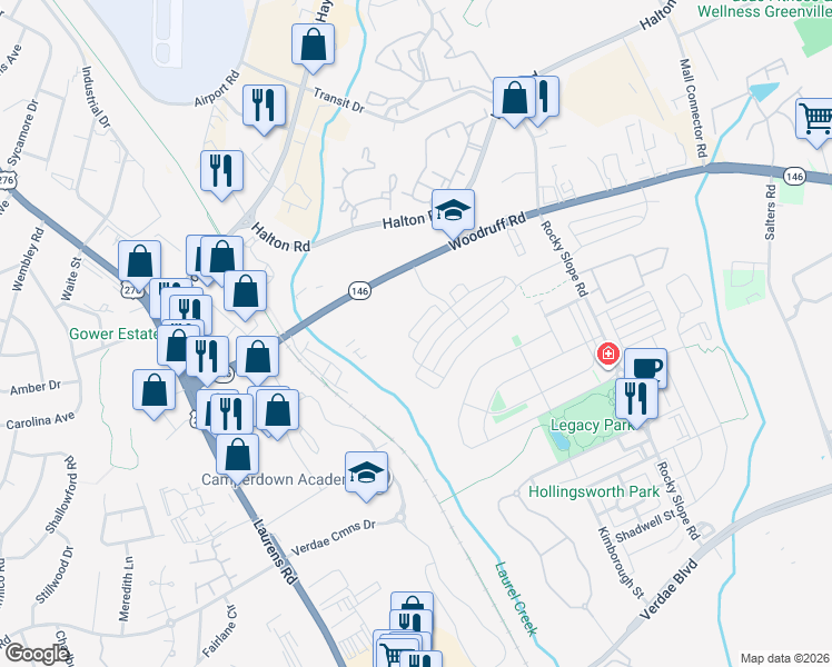 map of restaurants, bars, coffee shops, grocery stores, and more near 3 Jessen Dr in Greenville