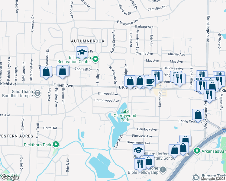 map of restaurants, bars, coffee shops, grocery stores, and more near 114 Elmwood Avenue in Sherwood