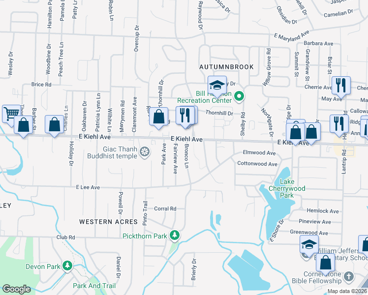 map of restaurants, bars, coffee shops, grocery stores, and more near 8212 Bronco Lane in Sherwood