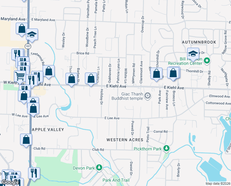map of restaurants, bars, coffee shops, grocery stores, and more near 8404 Merriwood Court in Sherwood