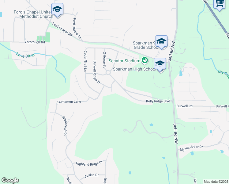 map of restaurants, bars, coffee shops, grocery stores, and more near 109 Jeff View Court in Harvest