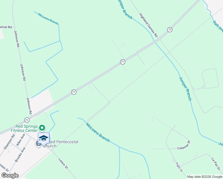 map of restaurants, bars, coffee shops, grocery stores, and more near 6A Cope Road in Red Springs