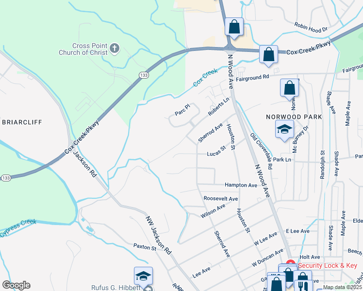 map of restaurants, bars, coffee shops, grocery stores, and more near 2329-2345 Roberts Ln in Florence