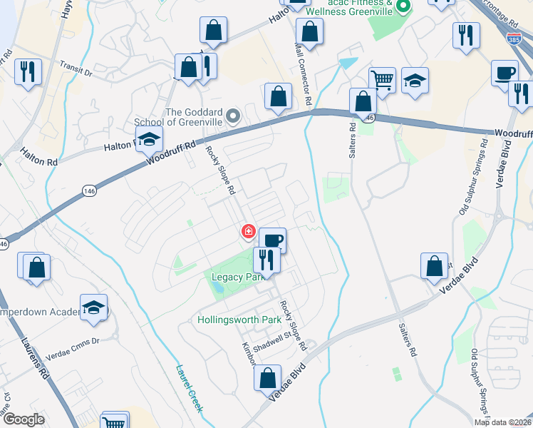 map of restaurants, bars, coffee shops, grocery stores, and more near 132 Danvers Road in Greenville