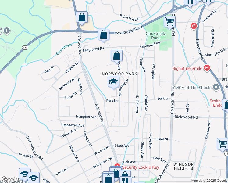 map of restaurants, bars, coffee shops, grocery stores, and more near 2233 Mc Burney Drive in Florence