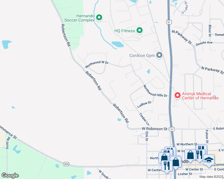 map of restaurants, bars, coffee shops, grocery stores, and more near 1878 Hawthorne Drive in Hernando