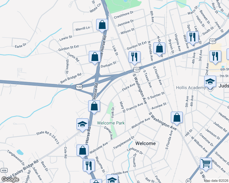 map of restaurants, bars, coffee shops, grocery stores, and more near 1815 Old Easley Bridge Road in Greenville